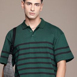 The Roadster Life Co. Relaxed Fit Striped Polo Collar Pure Cotton T-shirt-image-52
