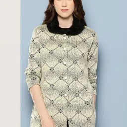 Aarika Women Self Design Woollen Longline Cardigan with Faux Fur Collar-picture-5