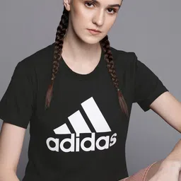 ADIDAS Women Black & White Brand Logo Printed T-shirt-picture-38