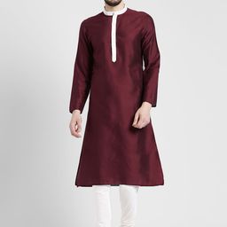 KISAH Men Maroon Solid Straight Kurta-picture-51