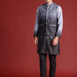Geometric Printed Kurta with Trousers And Nehru Jacket Set-picture-8