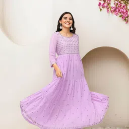 Ishin Women Embellished Fit & Flare Maxi Dress-image-9