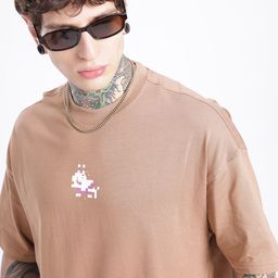 glitchez Minimal Print Detail Super Loose Fit T-shirt-image-60