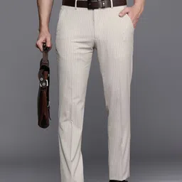 Louis Philippe Men Beige Checked Slim Fit Formal Trousers-image-48
