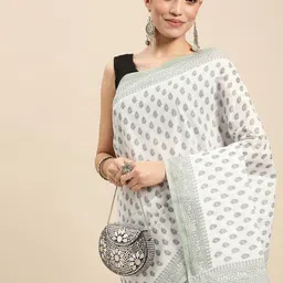Rani Saahiba White & Green Bagh Pure Cotton Saree-picture-48