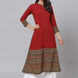 YASH GALLERY Women Maroon  Orange Printed A-Line Kurta-37