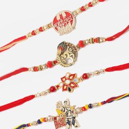 ZENEME Set Of 4 World's Best BHAI Gold-Plated OM & Power Ranger Rakhi's Gift Set-image-8
