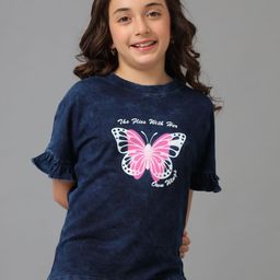 UNDER FOURTEEN ONLY Girls Graphic Printed Extended Sleeves Cotton T-shirt-image-39