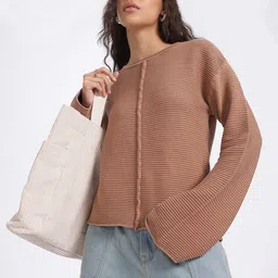 glitchez Ribbed Essential Flared Sleeve Sweaters-image-8