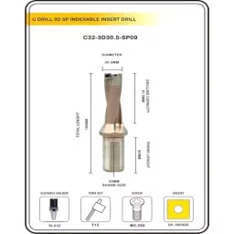 A.D INTERNATIONAL Indexable Insert U Drill Through Coolant 30.5 mm x 3D x 32 mm Weldon Shank with Free 10 Pcs Carbide Inserts, 9R-7FX4-C50U image 3