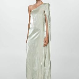 MANGO One Shoulder Slit Sleeve Satin Maxi Dress-image-12