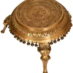 Exotic India Chowki With Ghungroos & Elephant Legs Pooja Essentials-27