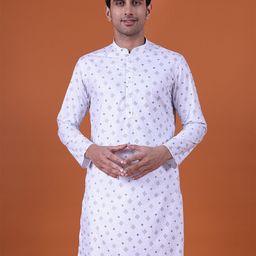 NAMASKAR Geometric Printed Mandarin Collar Cotton Straight Kurta-picture-3