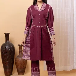KIDAR Ethnic Motifs Jacquard Woven Design V-Neck Tunic With Trouser-picture-18