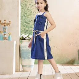 BAESD Girls Shoulder Straps Denim Fit & Flare Dress-picture-10