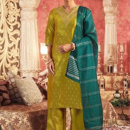 SKYLEE Women Regular Sequinned Kurta with Palazzos & With Dupatta-12