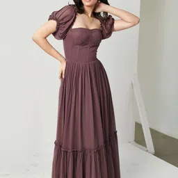 Seoraa Puff Sleeve Georgette Maxi Dress-image-43