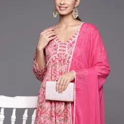 Varanga Women Floral Printed Empire Pure Cotton Kurta with Trousers & With Dupatta-picture-57