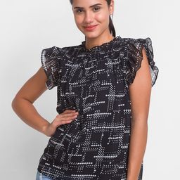 Globus Black & brown Geometric Print Georgette Top-image-57