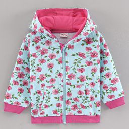 Babyhug Full Sleeves Hooded Sweatshirt Floral Print- Pink Blue-picture-20