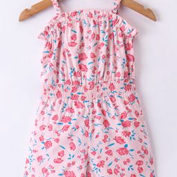 Kookie Kids Sleeveless Jumpsuits with Smocking Detailing Floral Print - Pink-image-41