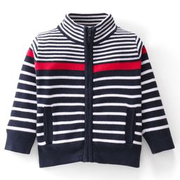 Babyhug Cotton Knitted Full Sleeves Striped Front Zipper Sweater - Multicolour-picture-22