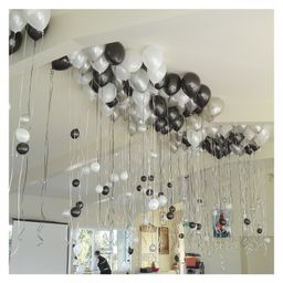 Zyozi Silver & Black Metallic Balloons with Ribbon for Birthday Party Decorations - Pack of 42-image-29