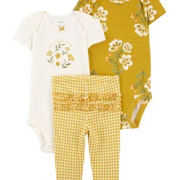 Carter's Half Sleeves Onesies & Lounge Pants Set With Floral Print - Yellow-picture-31