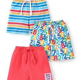 Babyhug Cotton Knit Numbers Printed Shorts Pack of 3 - Multicolour-image-87