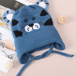 Babyhug Woollen Cap With Tiger Design - Blue-picture-32