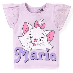 Babyhug Disney Cotton Top With Schiffli Sleeves Aristocats Marie Graphics - Lavender-picture-4