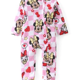 Babyhug Disney Single Jersey Knit Full Sleeves Checkered Footed Sleep Suit with Minnie Mouse Print - Pink-picture-7
