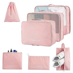 House of Quirk 7 Set Packing Cubes For Suitcases Travel Luggage Organizers With Laundry Bag,Shoe Bag And Toitetry bag,Lightweight Luggage For Carry On Suitcase (Pink), Oxford cloth + mesh-picture-24