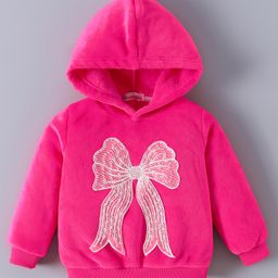 Kookie Kids Full Sleeves Hooded Sweatshirt With Bow Embroidery - Fushcia-image-72