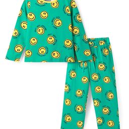 Pine Kids Single Jersey Knit Full Sleeves Smiley Printed Night Suit - Green-image-15