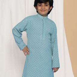 AJ Dezines Full Sleeves Sequin Embellished & Floral Embroidered Kurta - Blue-image-55