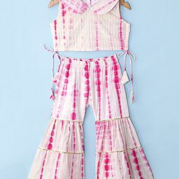 Saka Designs Cotton Woven Sleeveless Tie & Dye Top Gharara Set - Fuschia-image-70