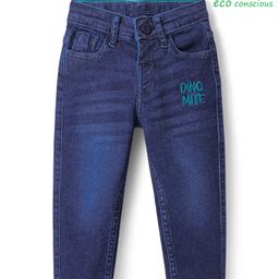 Babyoye Denim Woven Full Length Solid Dyed Jeans with Dino Mite Embroidery - Blue-image-82