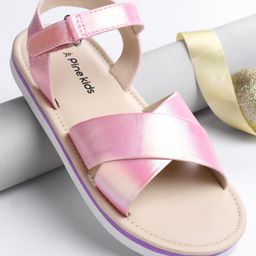 Pine Kids Velcro Closure Sandals with Crossover Straps - Pink-image-71