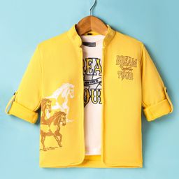 Dapper Dudes Full Sleeves Horse Printed Jacket With Tee - Lemon-image-11