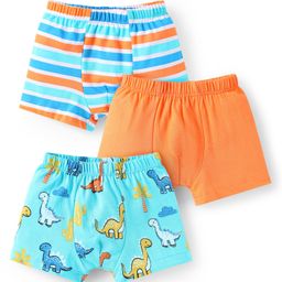 Babyhug 100% Cotton Single Jersey Knit Trunk With Stripes & Dino Print Pack Of 3 - Orange & Light Blue-image-69