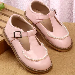 Babyoye Velcro Closure Solid Coloured Ballerina With Pearl Detailing - Light Pink-picture-27