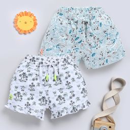 Biskid Sinker Pack Of 2 Lilo & Stitch Featuring Character & Floral Printed Shorts - White Black & Blue-image-30