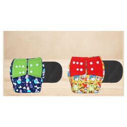 KIDS BASIC Reusable Baby Cloth Diapers With Fun Prints Washable Diaper Nappy - Yellow & Blue (Pack of 2)-25