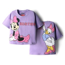 Babyhug Disney Single Jersey Knit Oversize Drop Shoulder Half Sleeve T-Shirt with Front and Back Minnie and Daisy Graphics - Lavender-picture-12