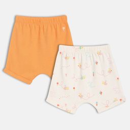 MINI KLUB Cotton Knit Pack Of 2 Honey Bees Printed & Ice Cream Patch Detailed Shorts -Orange & Pink-picture-10