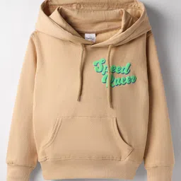 Taeko Full Sleeves Hooded Fleece Sweatshirt with Kangaroo Pocket & Text - Light Brown-picture-39