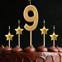Funcart 9th Birthday Golden Star Cake Topper Candle - Pack of 5-image-38