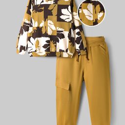 OLLINGTON ST. Cotton Full Sleeves Printed Sweatshirts & Joggers Set - Multicolor & Khaki-picture-1