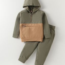 Rikidoos Full Sleeves Colour Blocked Hoodie With Joggers Set - Pista-picture-10